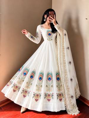 Off white designer party wear gown pant & dupatta set 2