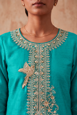 Turquoise premium chinon top palazzo dupatta set 2