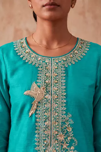 Turquoise premium chinon top palazzo dupatta set