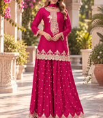 Rani pink premium chinon top palazzo dupatta set