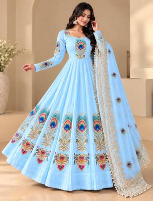 Blue  designer party wear gown pant & dupatta set 1