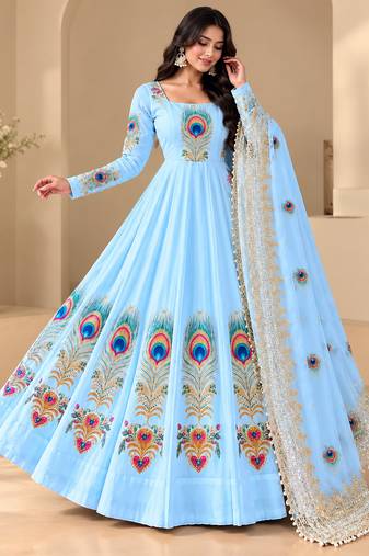 Blue  designer party wear gown pant & dupatta set