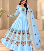 Blue  designer party wear gown pant & dupatta set