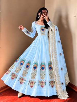 Blue  designer party wear gown pant & dupatta set 2