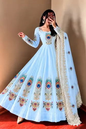 Blue  designer party wear gown pant & dupatta set