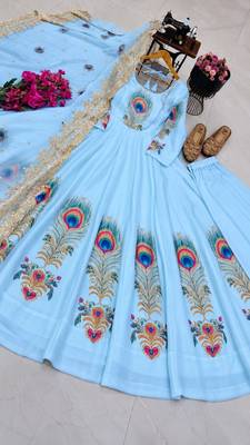 Blue  designer party wear gown pant & dupatta set 3