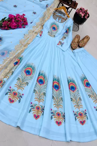 Blue  designer party wear gown pant & dupatta set