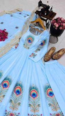 Blue  designer party wear gown pant & dupatta set 4
