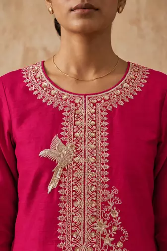 Rani pink premium chinon top palazzo dupatta set
