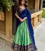 Fabulous Pista Green Zari Weaving Silk Mehendi Wear Half Saree Lehenga