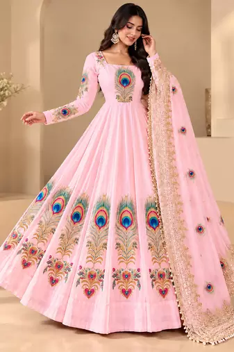 Pink  designer party wear gown pant & dupatta set