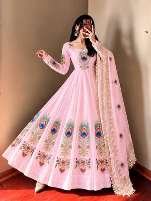 Pink  designer party wear gown pant & dupatta set 2