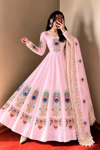 Pink  designer party wear gown pant & dupatta set