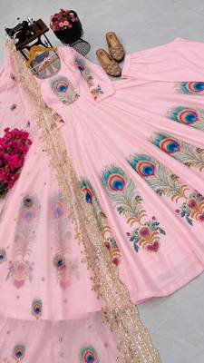 Pink  designer party wear gown pant & dupatta set 3