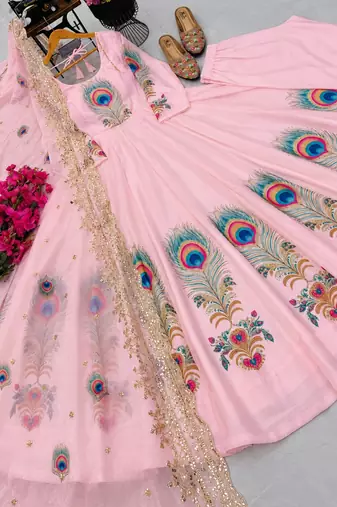 Pink  designer party wear gown pant & dupatta set