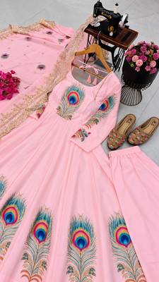 Pink  designer party wear gown pant & dupatta set 4