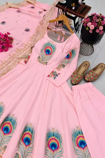 Pink  designer party wear gown pant & dupatta set