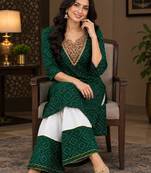 Traditional indian wear rayon fabric bandhani printed embroidery work kurta with palazzo