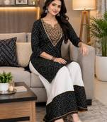 Traditional indian wear rayon fabric bandhani printed embroidery work kurta with palazzo