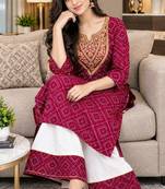 Traditional indian wear rayon fabric bandhani printed embroidery work kurta with palazzo