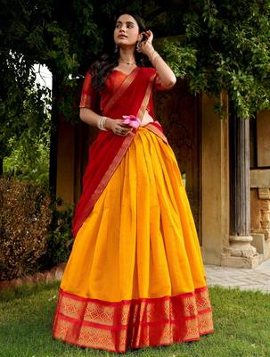 Beautiful Yellow Zari Weaving Silk Event Wear Half Saree Lehenga 1