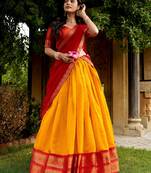 Beautiful Yellow Zari Weaving Silk Event Wear Half Saree Lehenga