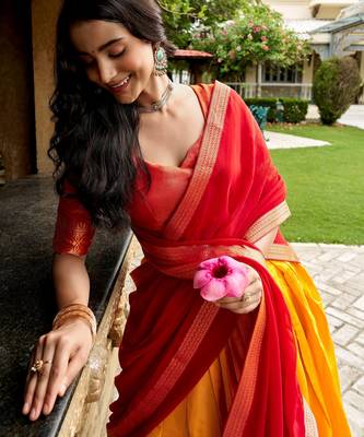 Beautiful Yellow Zari Weaving Silk Event Wear Half Saree Lehenga 5
