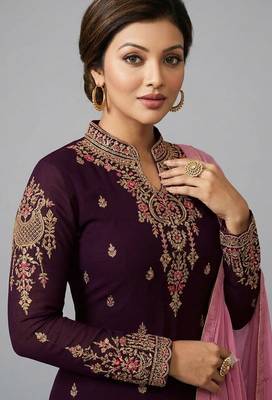 Maroon&pink georgette semi stitched suit with embroidery & sequence work 2