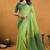 parrot green cotton blend saree with zari jhallar & rich pallu