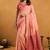peach cotton blend saree with zari jhallar & rich pallu