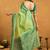 parrot green cotton blend saree with zari jhallar & rich pallu