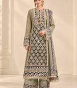 Olive crepe silk blend printed suit set
