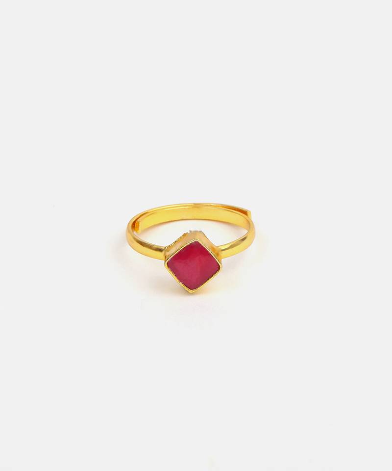 Gold plated kundan pink ring