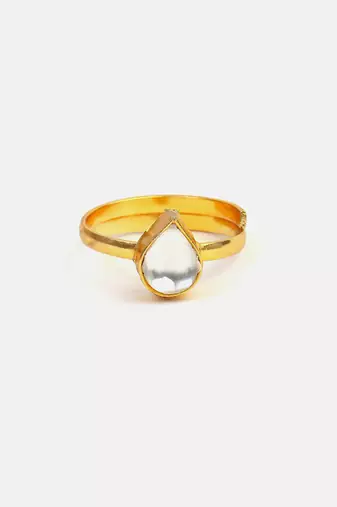 Gold plated kundan blue ring