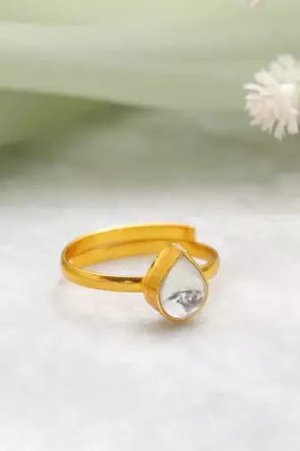 Gold plated kundan blue ring