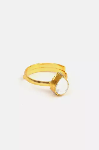 Gold plated kundan blue ring