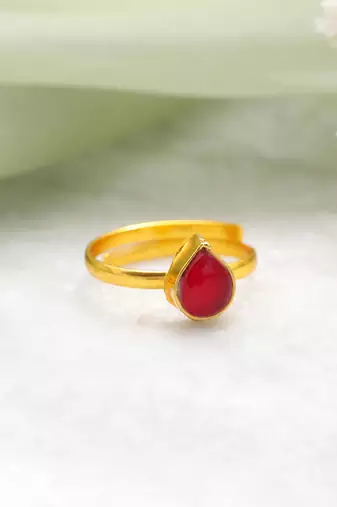Gold plated kundan pink ring
