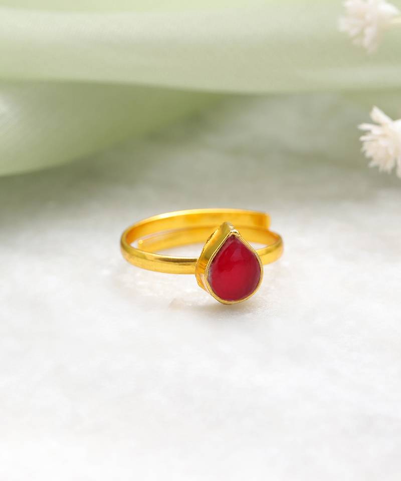 Gold plated kundan pink ring