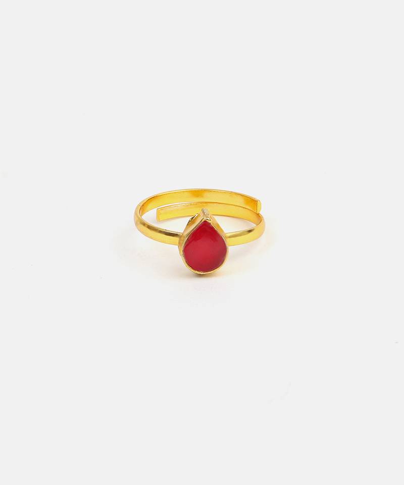 Gold plated kundan pink ring