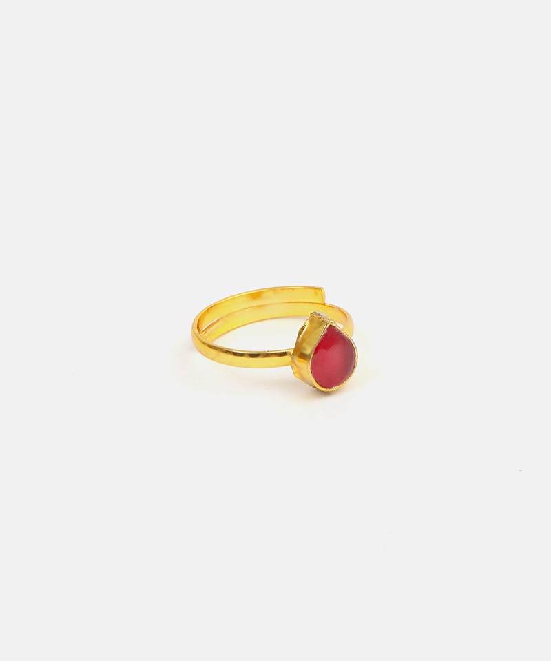 Gold plated kundan pink ring