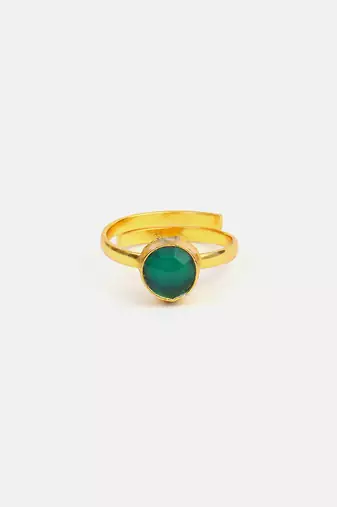 Gold plated kundan green ring