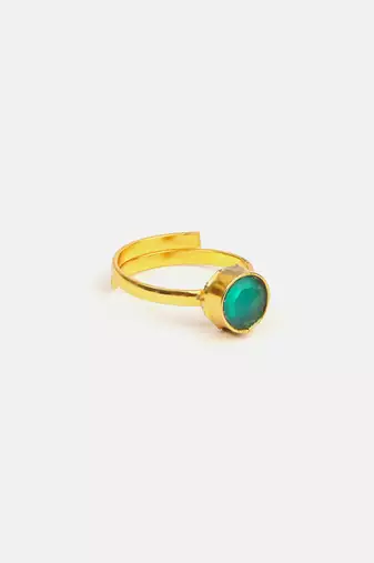 Gold plated kundan green ring