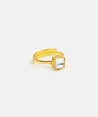 Gold plated kundan blue ring 4