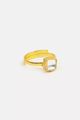 Gold plated kundan blue ring