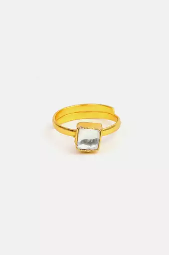 Gold plated kundan blue ring