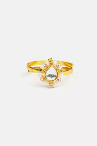 Gold plated kundan gold halo ring