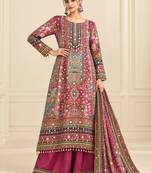 Wine crepe silk blend printed suit set