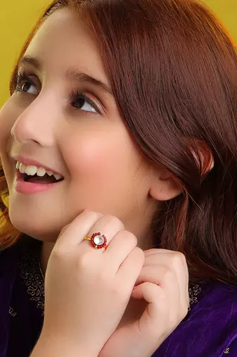 Gold plated kundan red ring