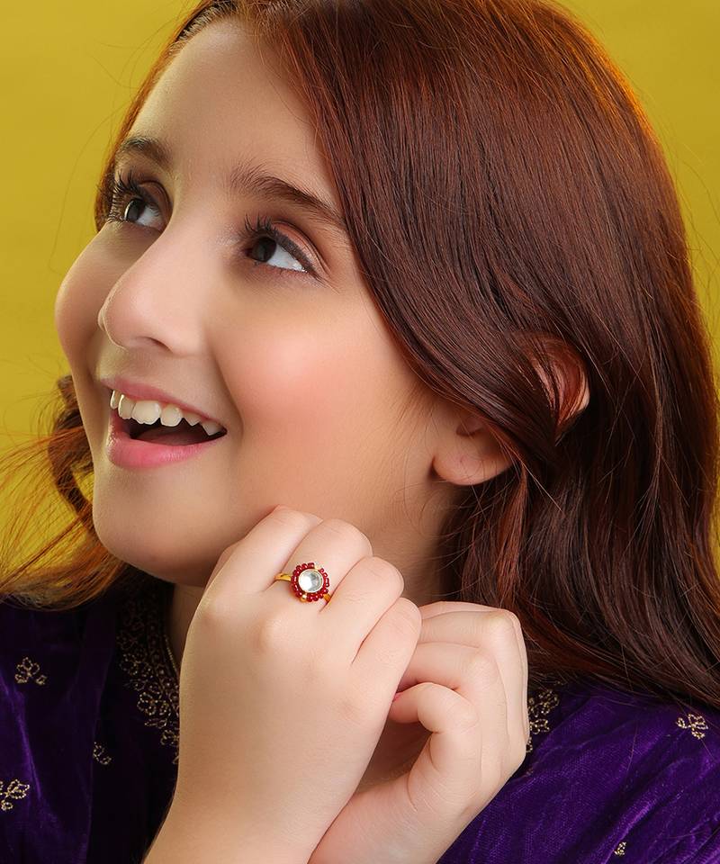 Gold plated kundan red ring