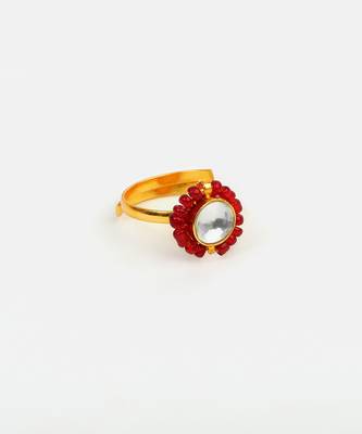 Gold plated kundan red ring 2